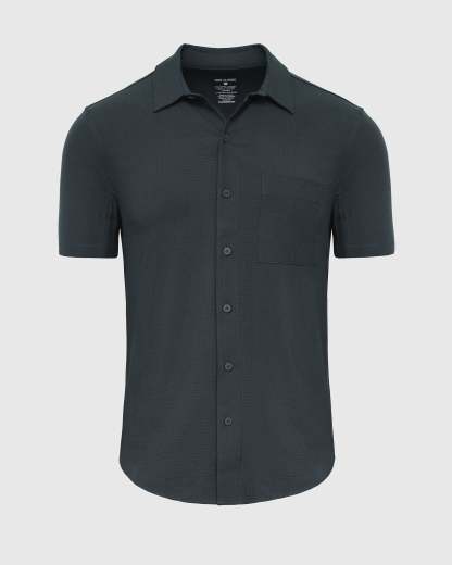 Heather Navy Short Sleeve Ripstop Commuter Shirt-VibeCloset