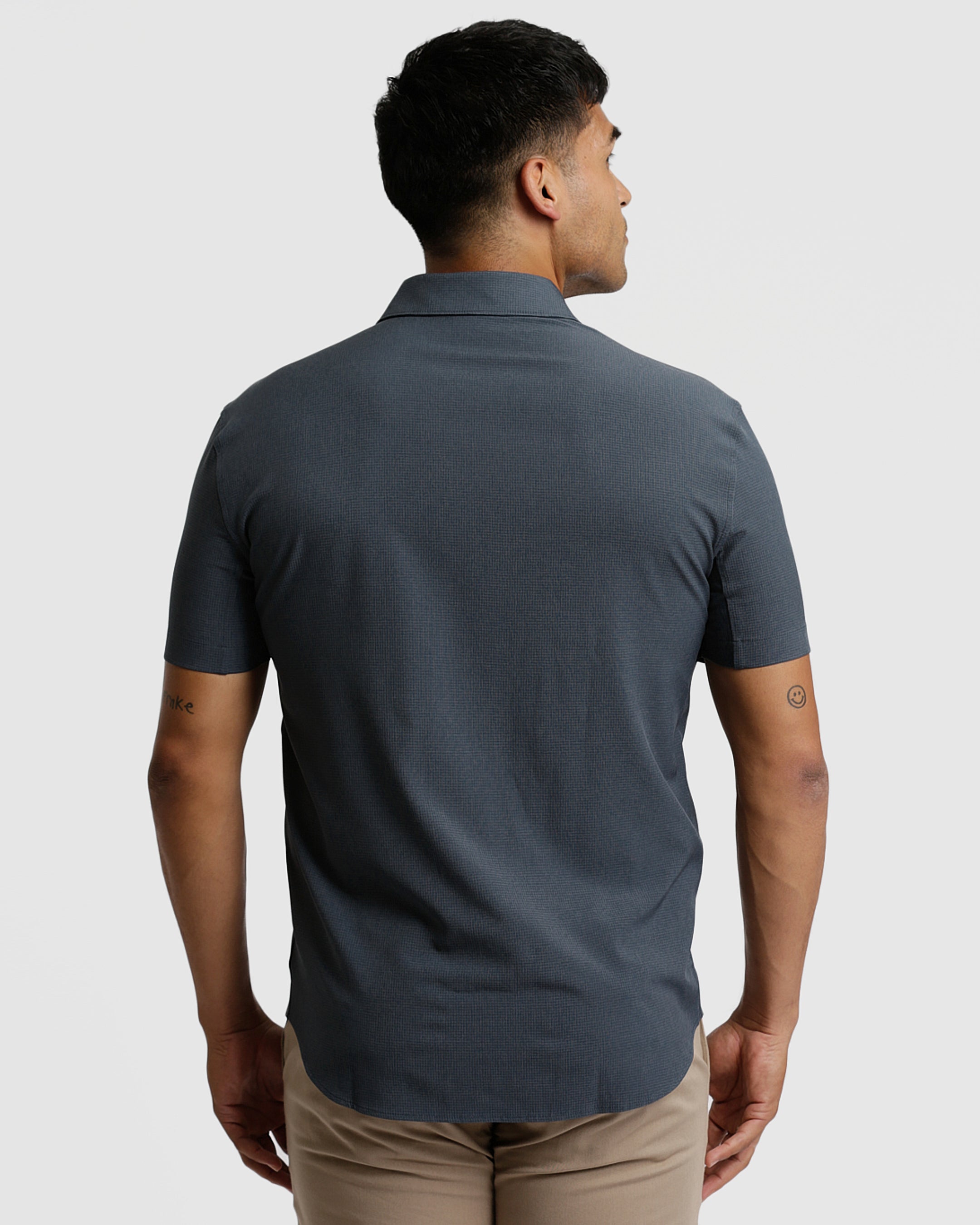 Heather Navy Short Sleeve Ripstop Commuter Shirt-VibeCloset