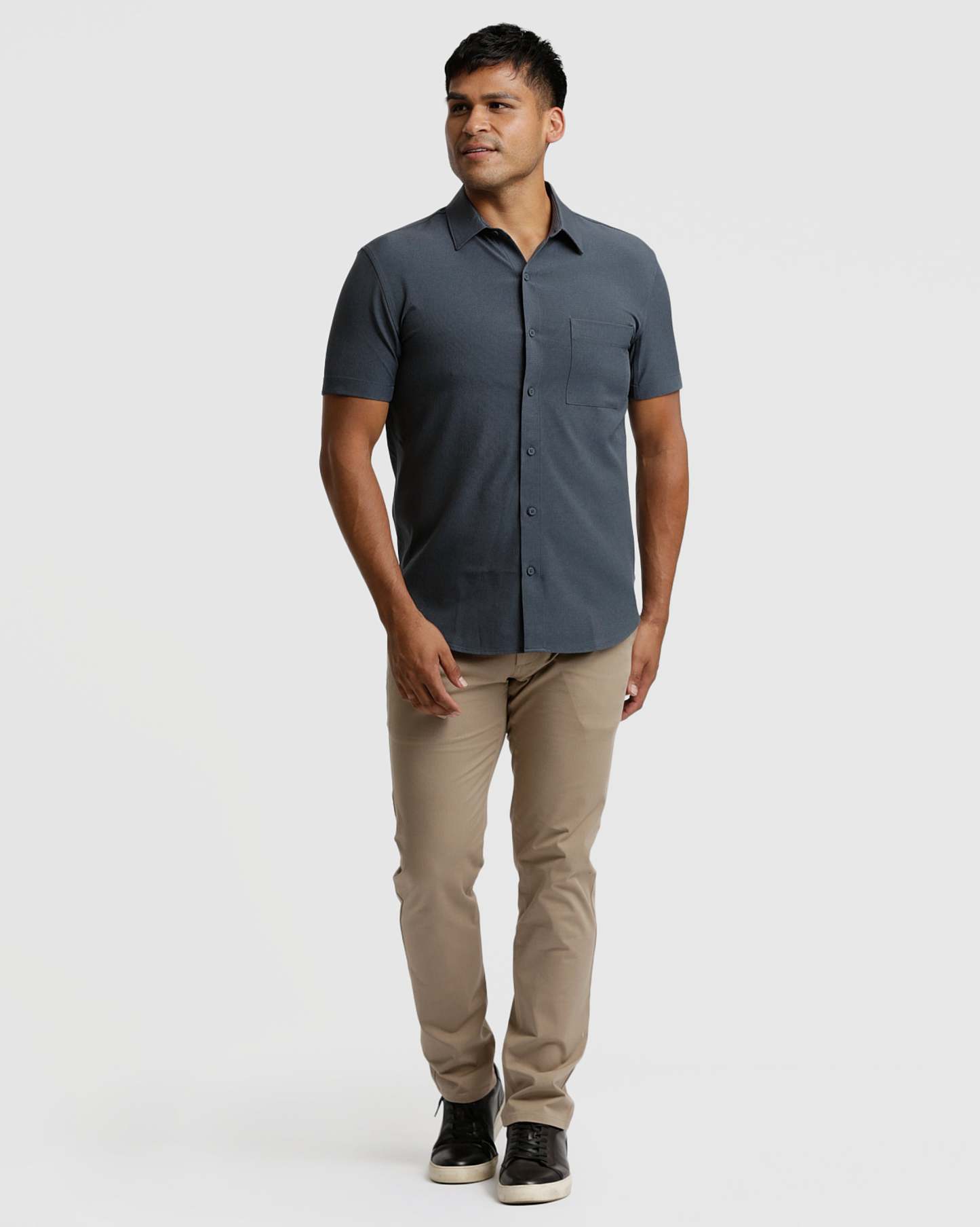 Heather Navy Short Sleeve Ripstop Commuter Shirt-VibeCloset