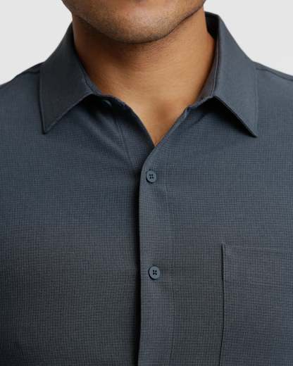 Heather Navy Short Sleeve Ripstop Commuter Shirt-VibeCloset