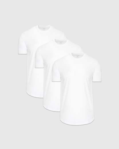White Short Sleeve Curved Hem Crew 3-Pack-VibeCloset
