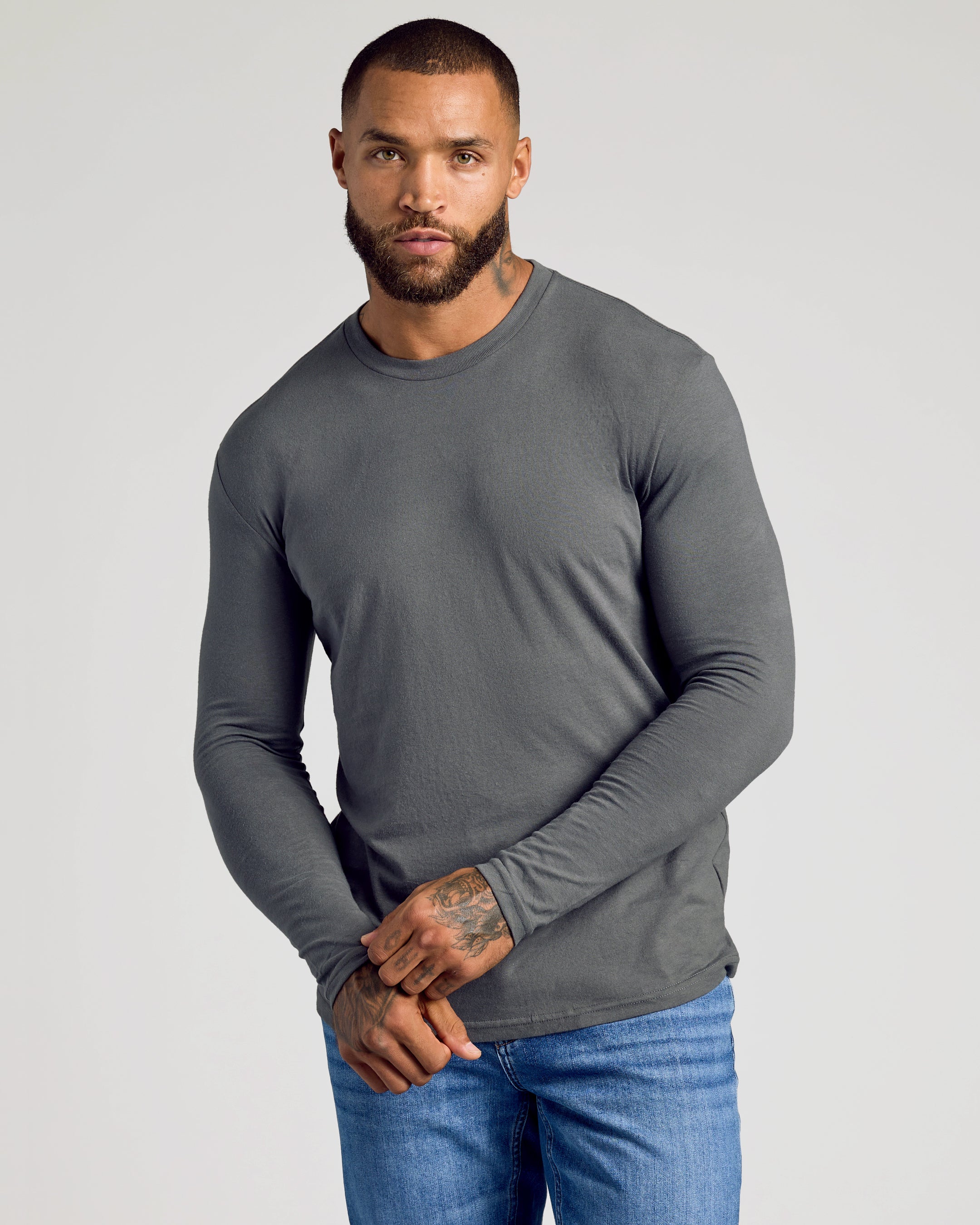 Carbon Long Sleeve Crew Neck Tee-VibeCloset