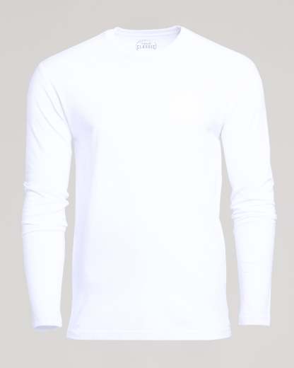White Long Sleeve Crew Neck Tee-VibeCloset