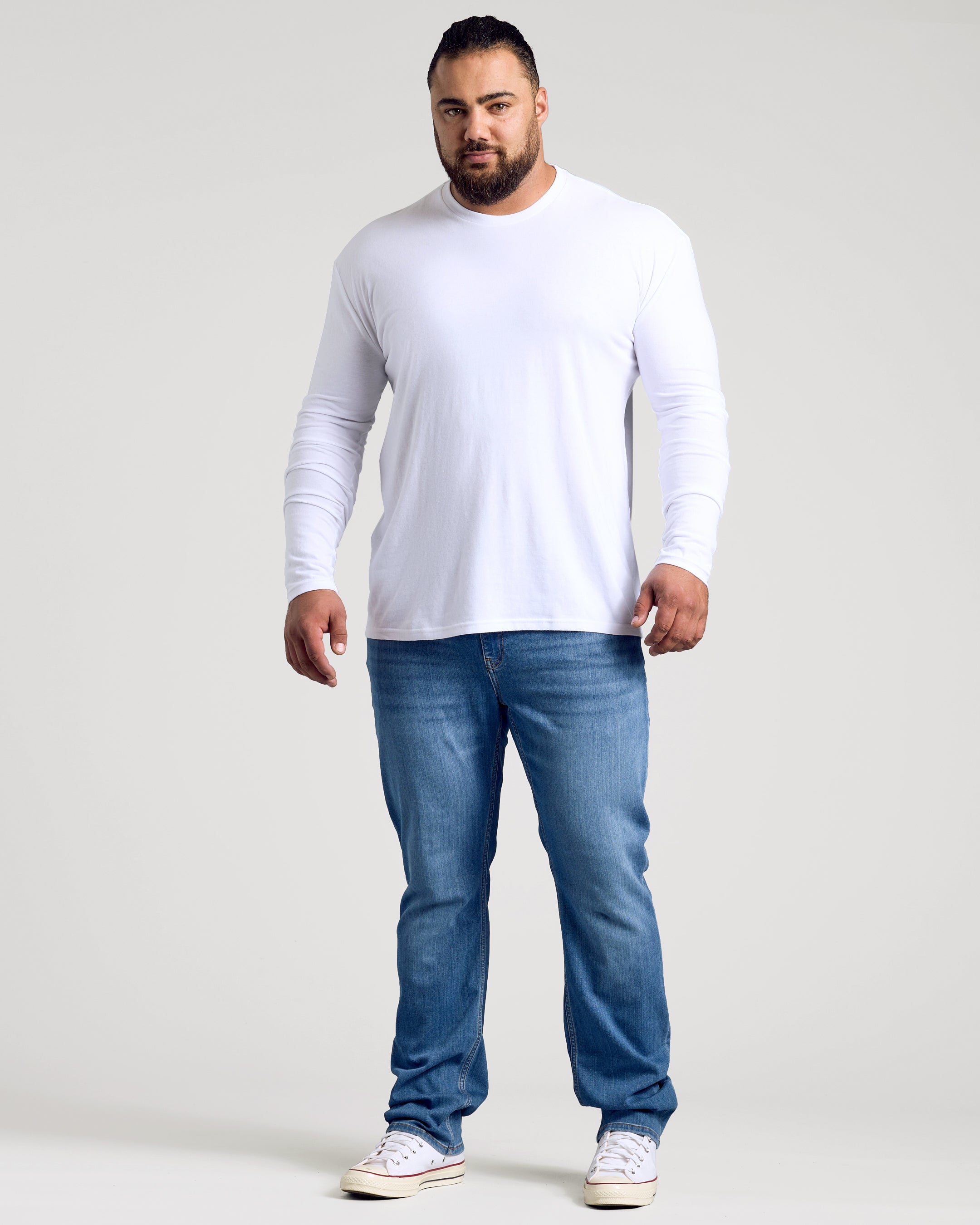 White Long Sleeve Crew Neck Tee-VibeCloset