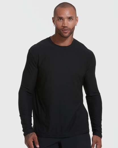 All Black Active Long Sleeve Crew T-Shirt 3-Pack-VibeCloset
