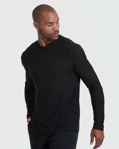 All Black Active Long Sleeve Crew T-Shirt 3-Pack-VibeCloset