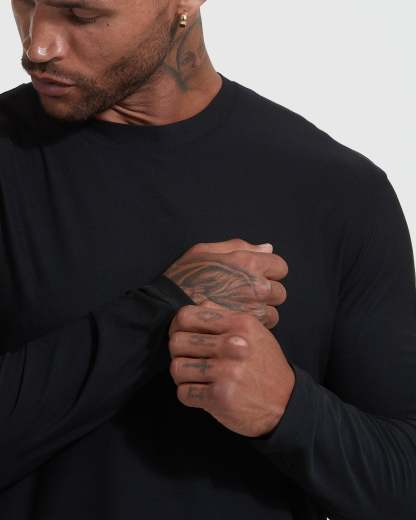 Black Active Long Sleeve Crew Neck T-Shirt-VibeCloset