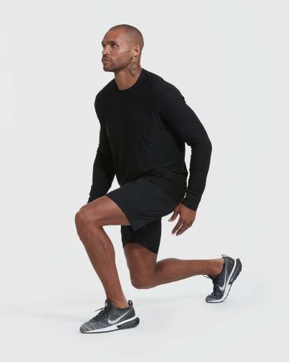 Black Active Long Sleeve Crew Neck T-Shirt-VibeCloset