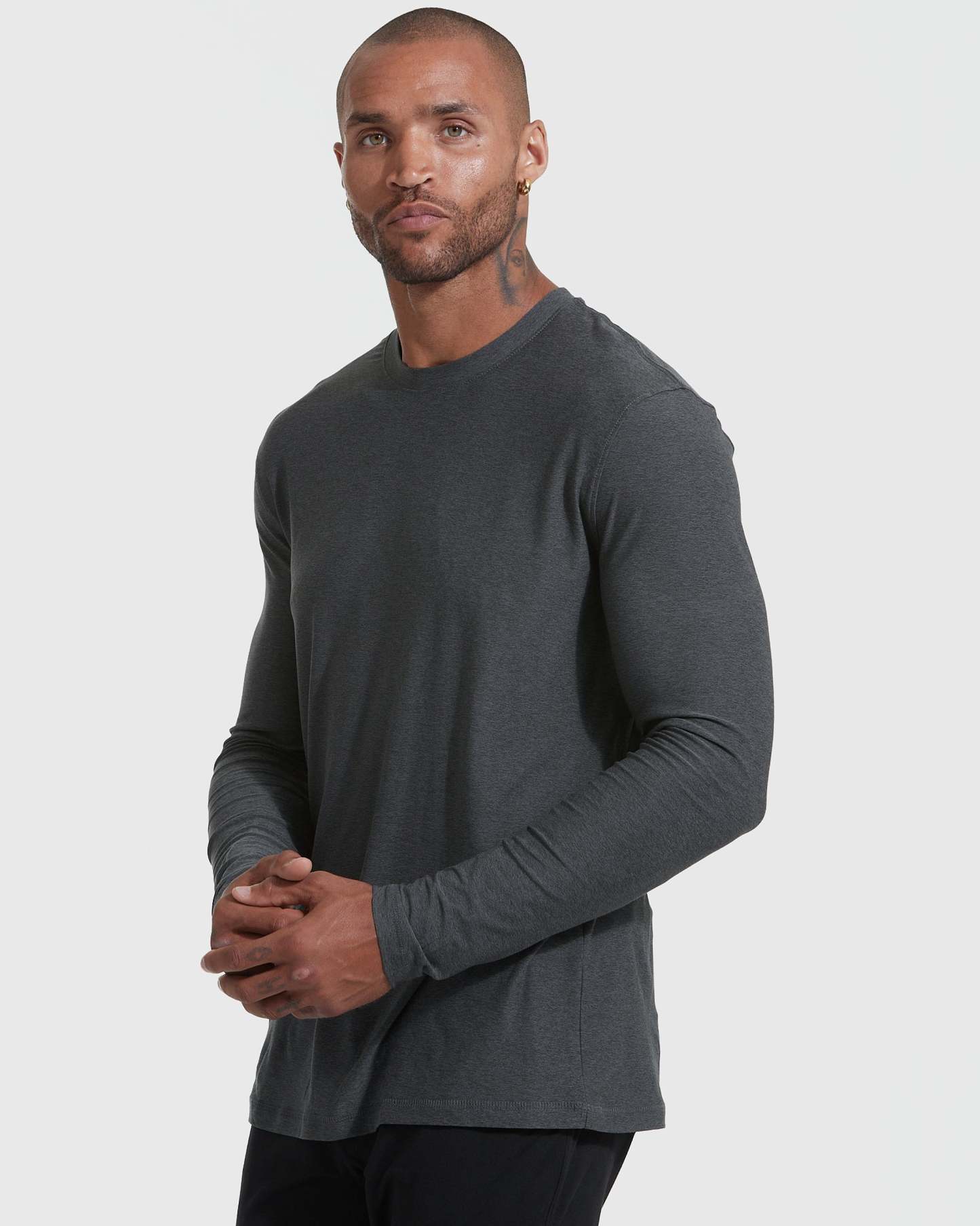 Charcoal Heather Gray Active Long Sleeve Crew T-Shirt-VibeCloset