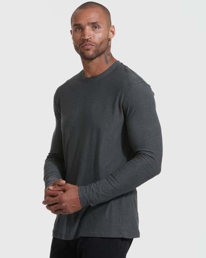 Charcoal Heather Gray Active Long Sleeve Crew T-Shirt-VibeCloset