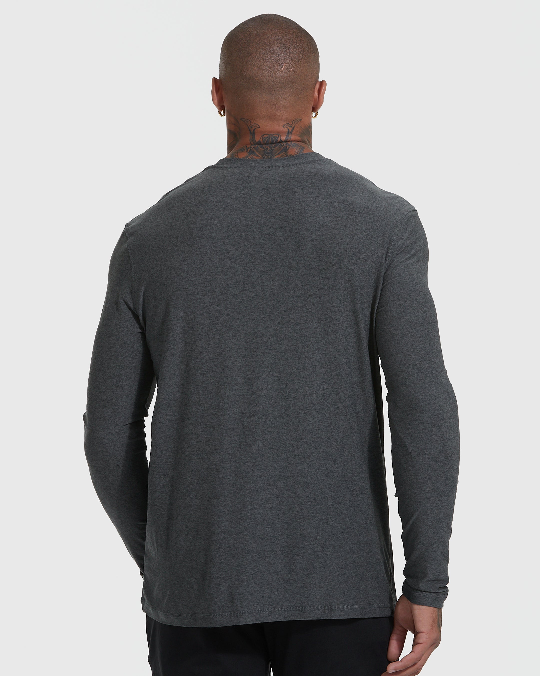 Charcoal Heather Gray Active Long Sleeve Crew T-Shirt-VibeCloset
