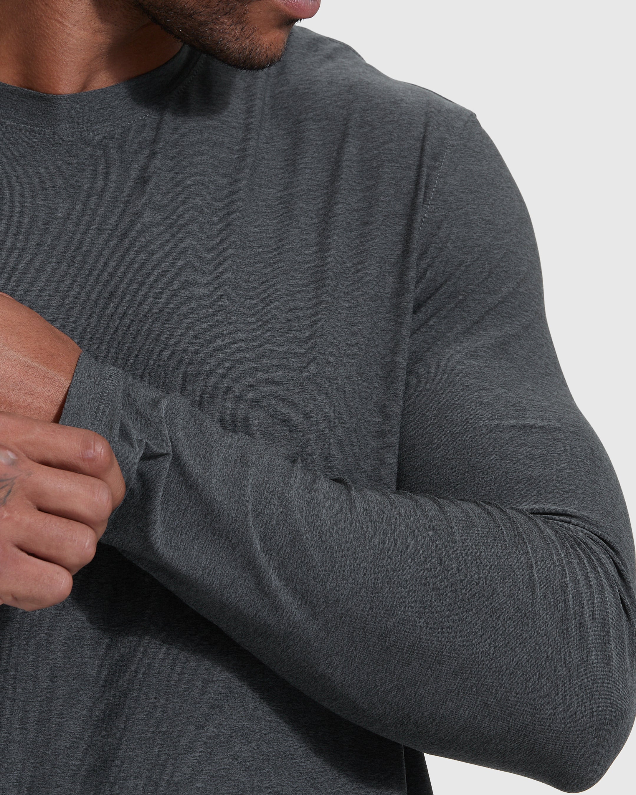 Charcoal Heather Gray Active Long Sleeve Crew T-Shirt-VibeCloset