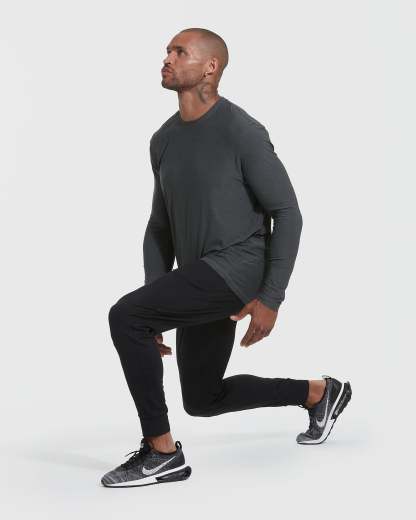 Charcoal Heather Gray Active Long Sleeve Crew T-Shirt-VibeCloset