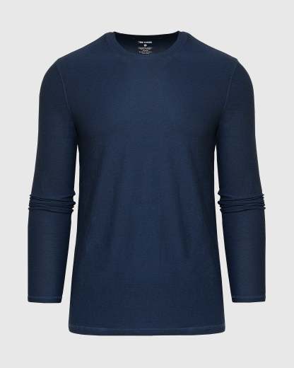 Deep Sea Blue Heather Active Long Sleeve Crew T-Shirt-VibeCloset