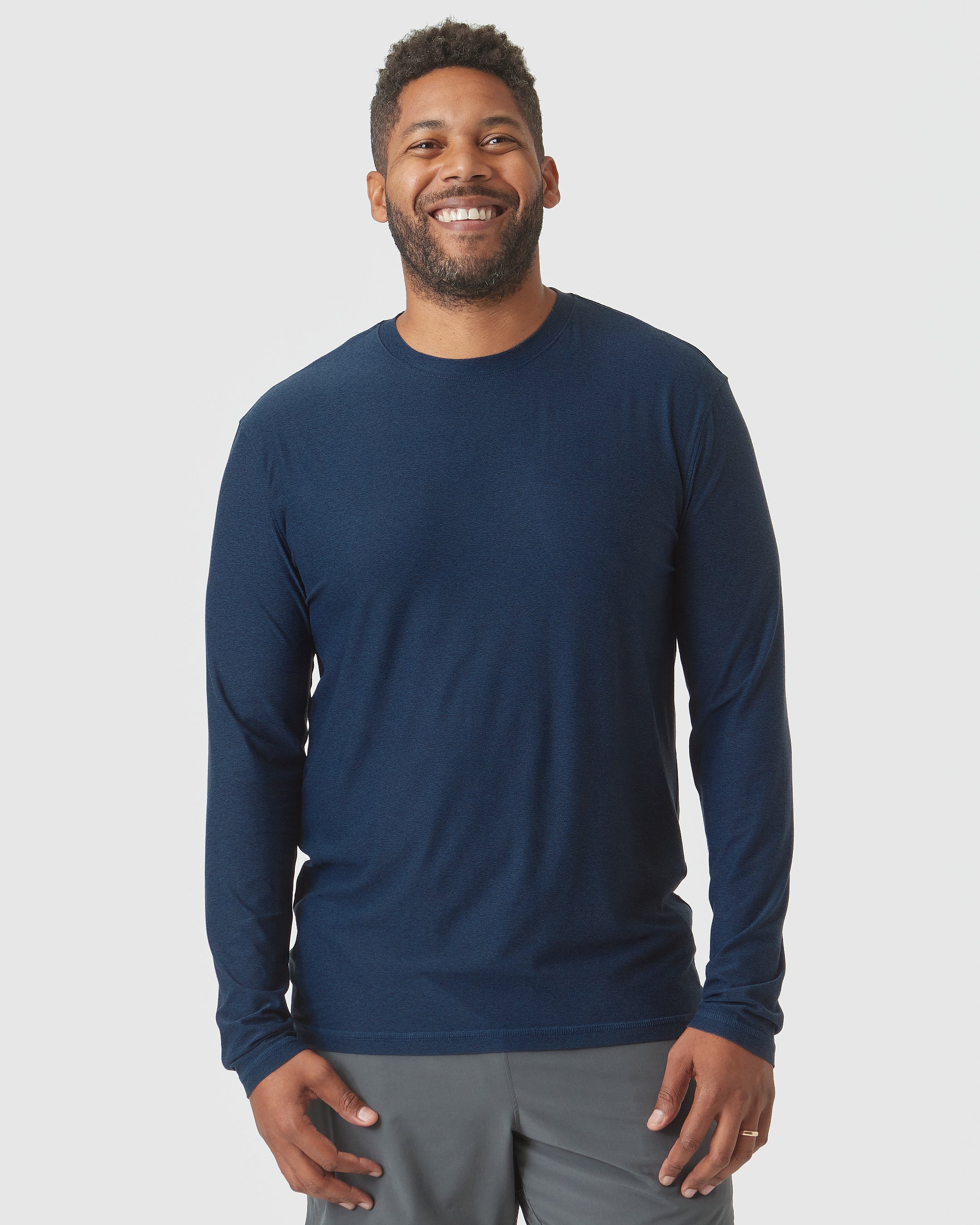 Deep Sea Blue Heather Active Long Sleeve Crew T-Shirt-VibeCloset