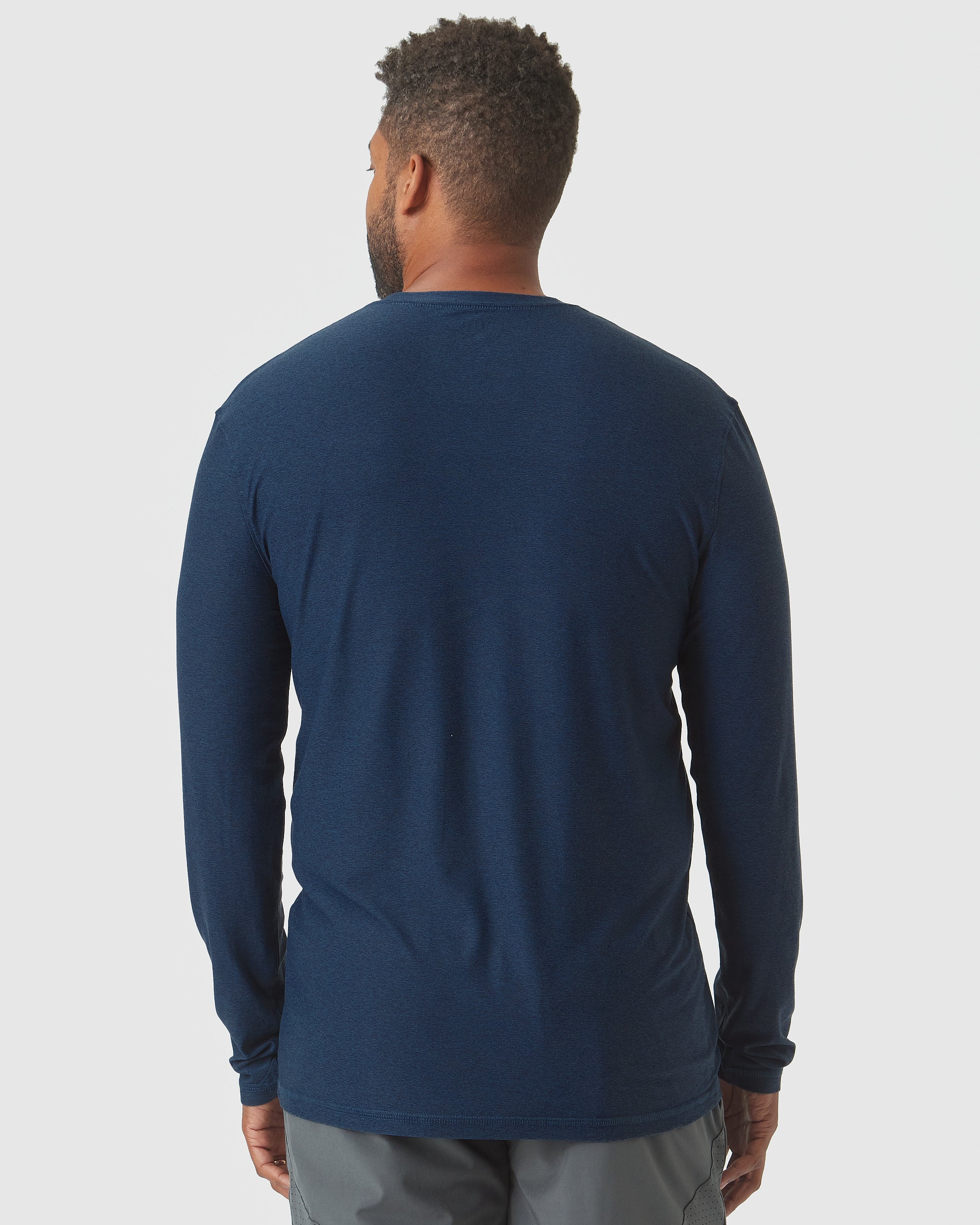 Deep Sea Blue Heather Active Long Sleeve Crew T-Shirt-VibeCloset