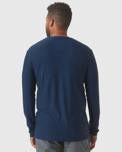 Deep Sea Blue Heather Active Long Sleeve Crew T-Shirt-VibeCloset