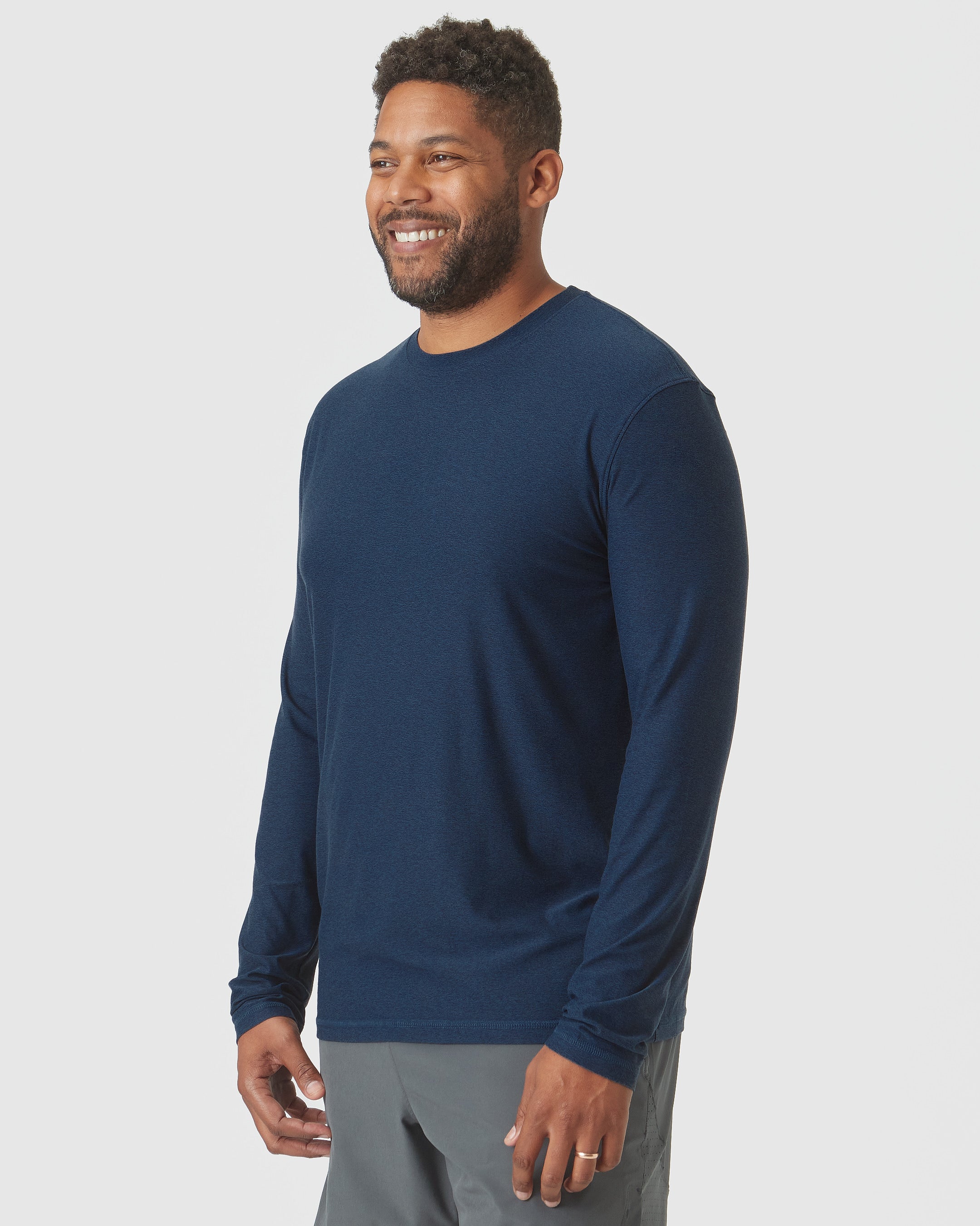 Deep Sea Blue Heather Active Long Sleeve Crew T-Shirt-VibeCloset