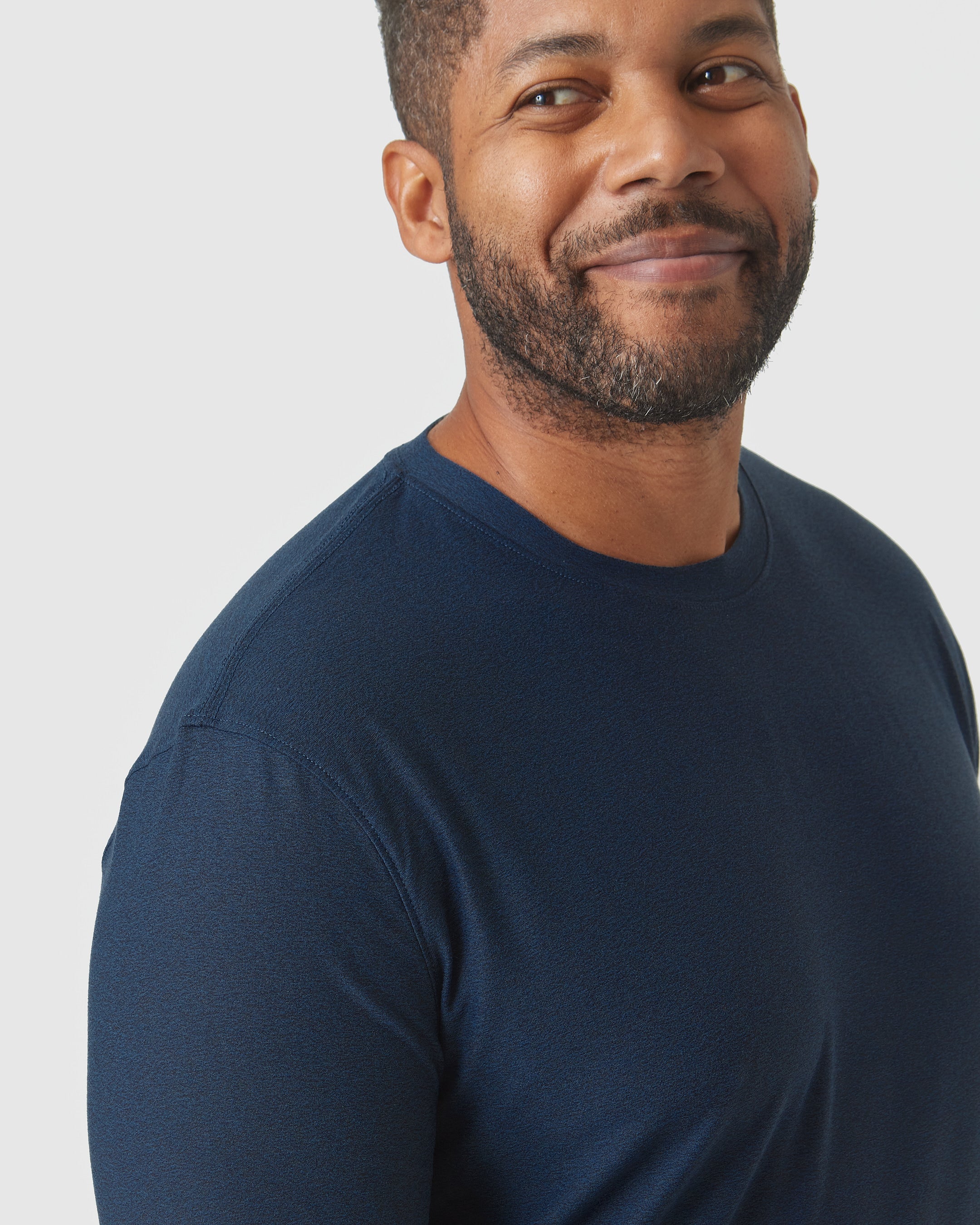 Deep Sea Blue Heather Active Long Sleeve Crew T-Shirt-VibeCloset