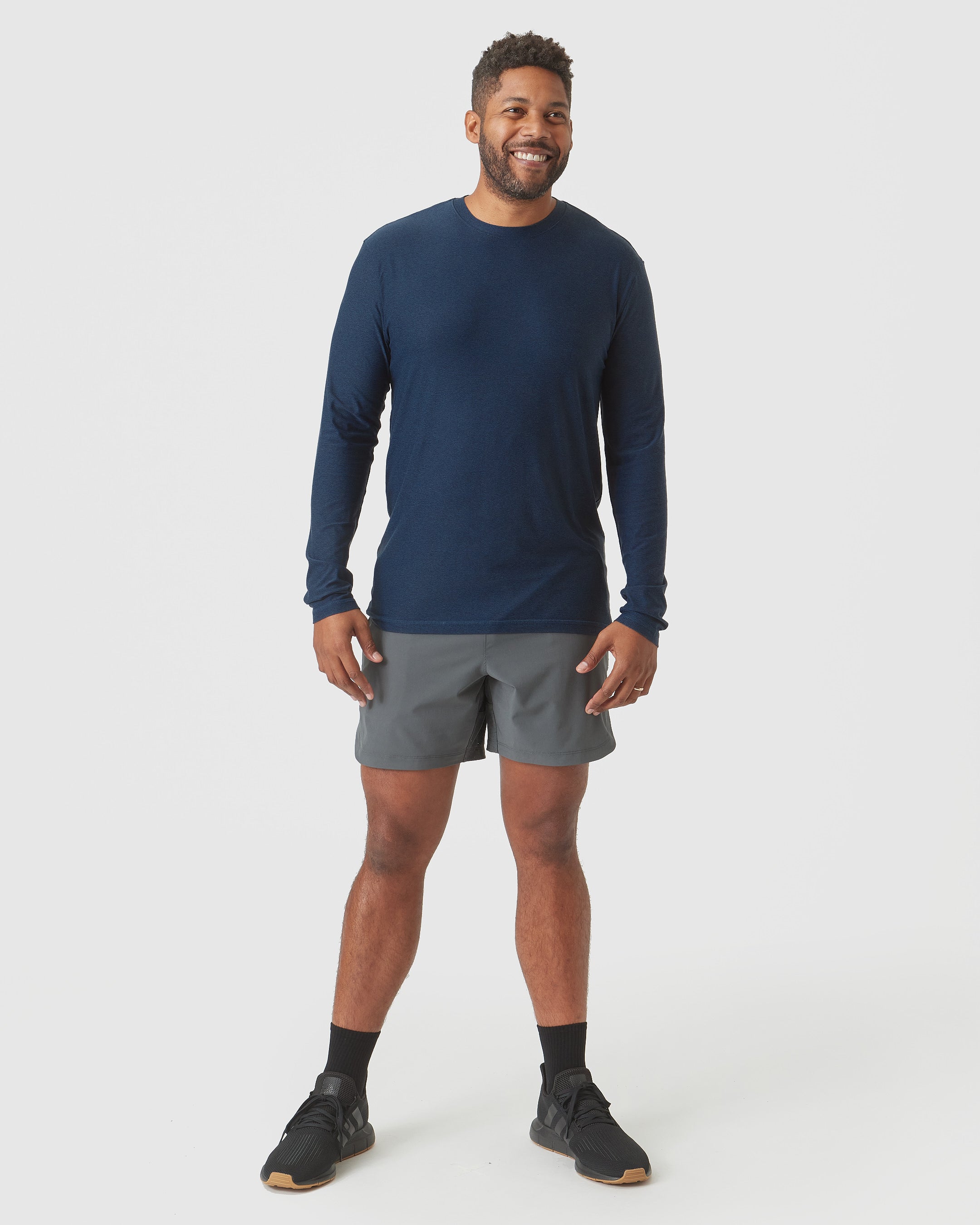 Deep Sea Blue Heather Active Long Sleeve Crew T-Shirt-VibeCloset