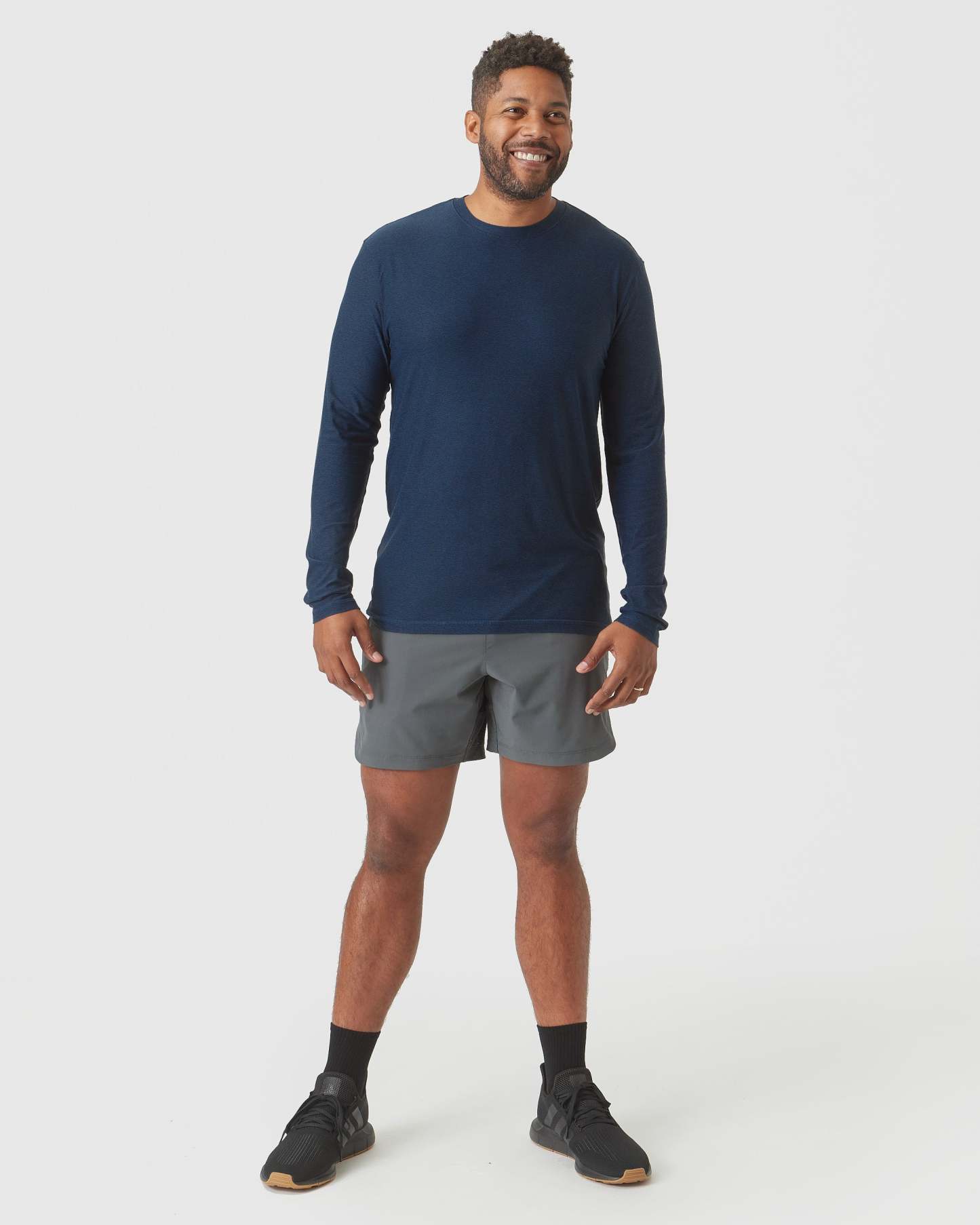 Deep Sea Blue Heather Active Long Sleeve Crew T-Shirt-VibeCloset