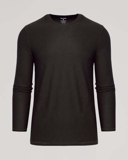 Dark Heather Cocoa Active Long Sleeve Crew T-Shirt-VibeCloset