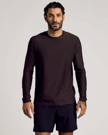 Dark Heather Cocoa Active Long Sleeve Crew T-Shirt-VibeCloset