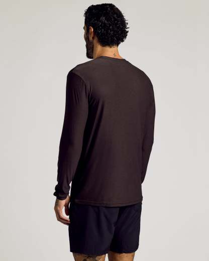 Dark Heather Cocoa Active Long Sleeve Crew T-Shirt-VibeCloset