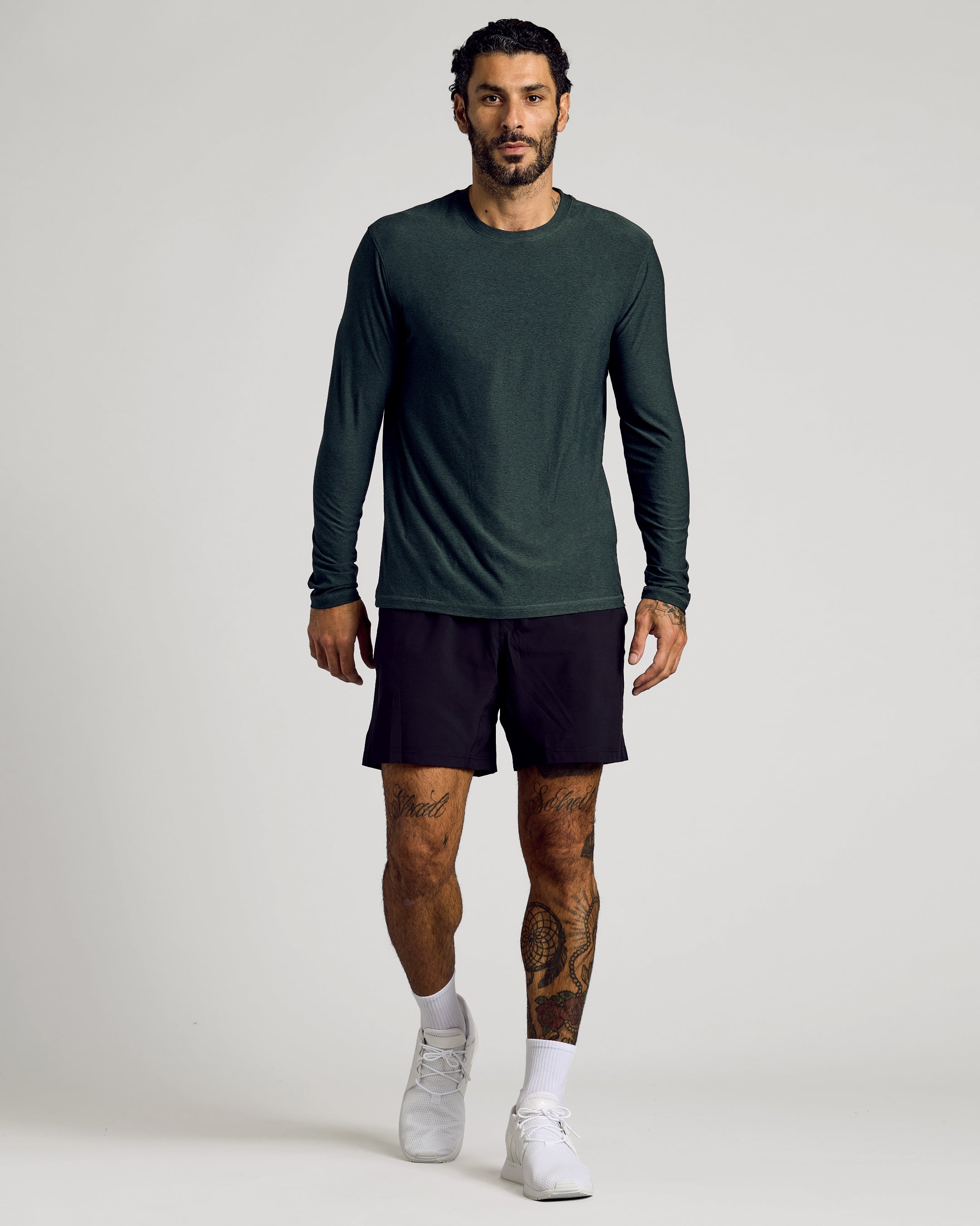 Dark Heather Forest Active Long Sleeve Crew T-Shirt-VibeCloset
