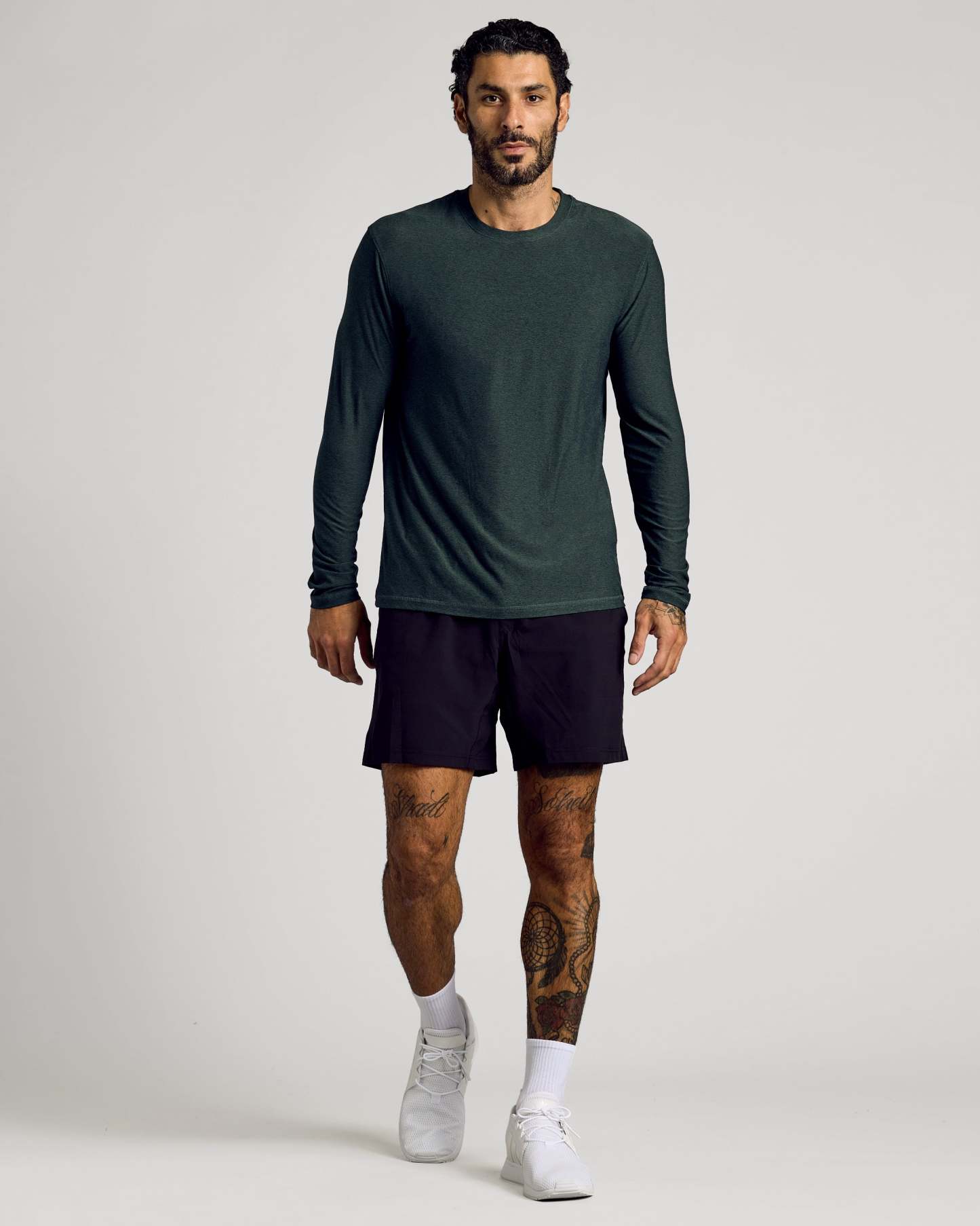 Dark Heather Forest Active Long Sleeve Crew T-Shirt-VibeCloset