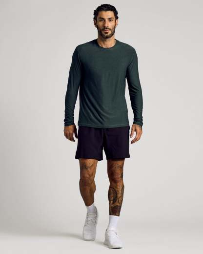 Dark Heather Forest Active Long Sleeve Crew T-Shirt-VibeCloset
