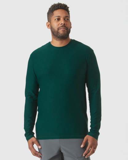 Evergreen Heather Active Long Sleeve Crew T-Shirt-VibeCloset
