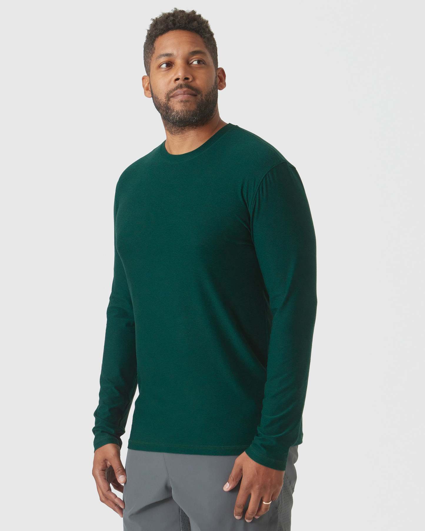 Evergreen Heather Active Long Sleeve Crew T-Shirt-VibeCloset