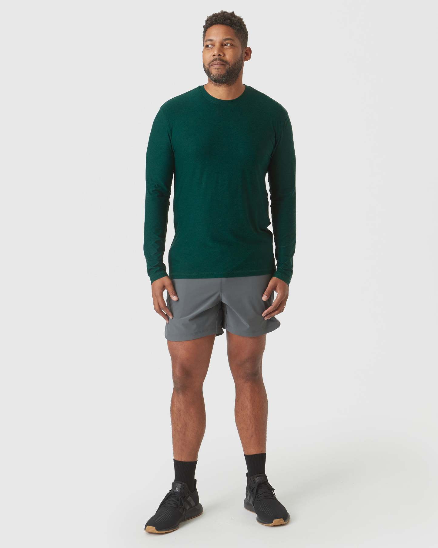 Evergreen Heather Active Long Sleeve Crew T-Shirt-VibeCloset