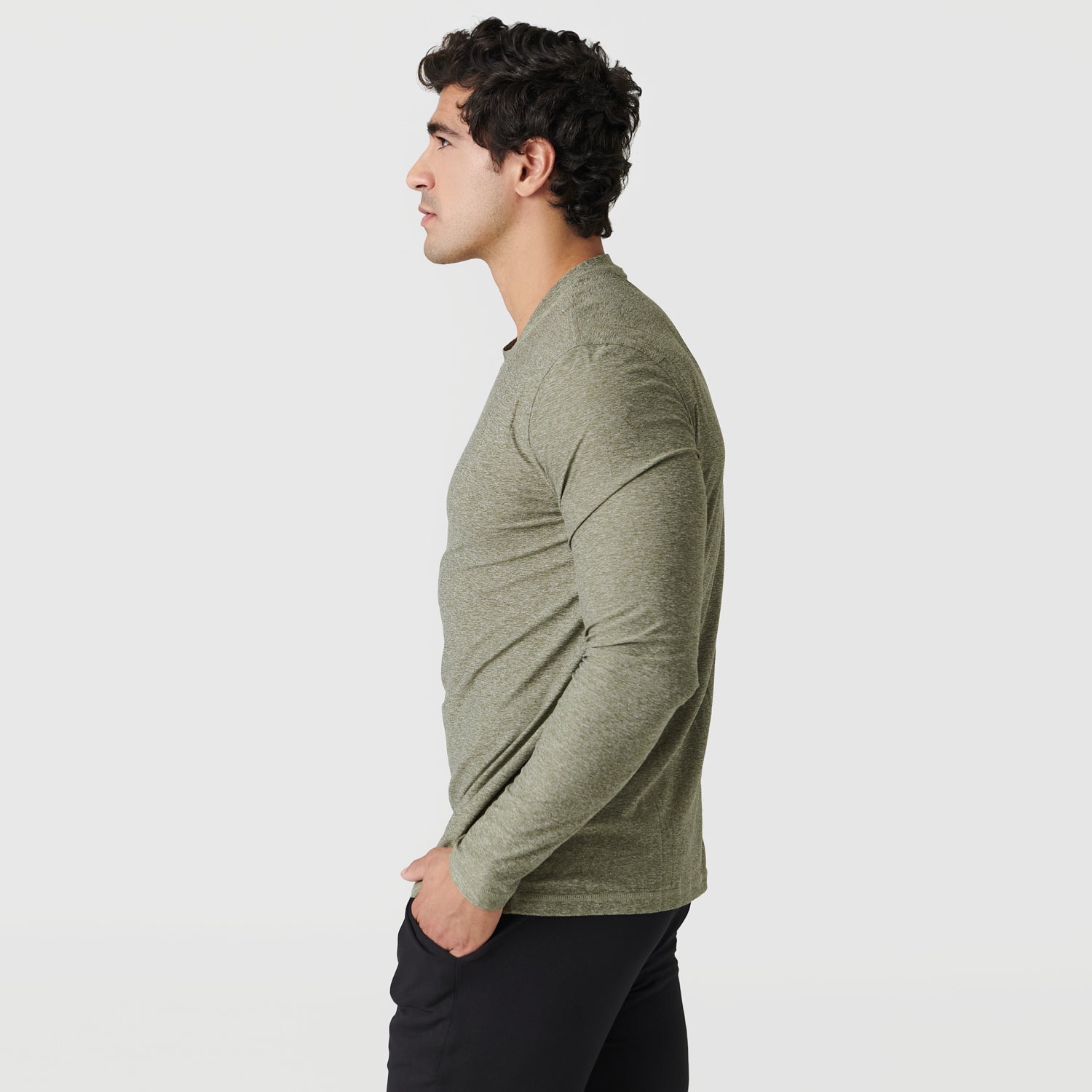 Heather Military Green Active Long Sleeve Crew T-Shirt-VibeCloset
