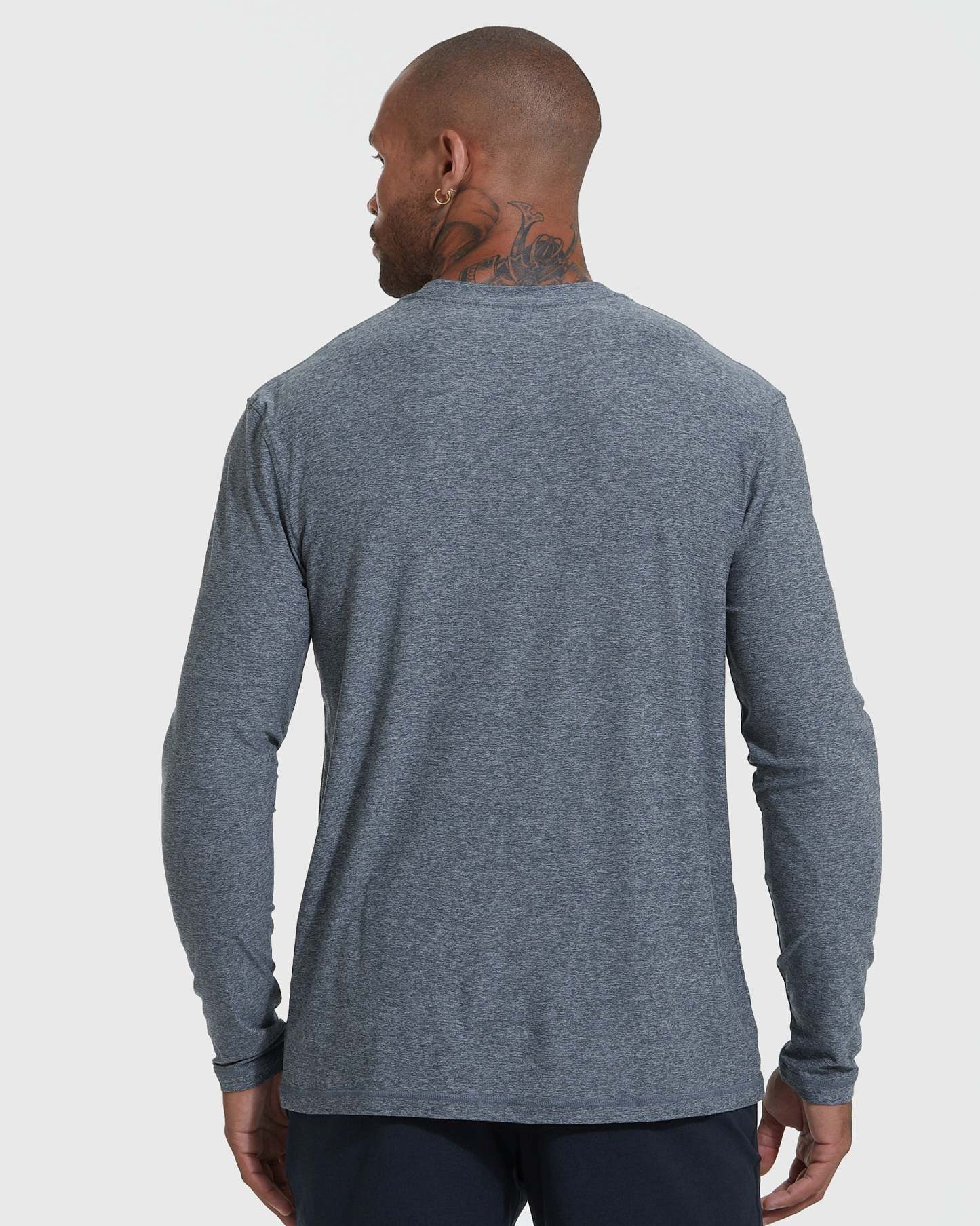 Heather Navy Active Long Sleeve Crew T-Shirt-VibeCloset