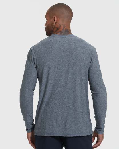 Heather Navy Active Long Sleeve Crew T-Shirt-VibeCloset