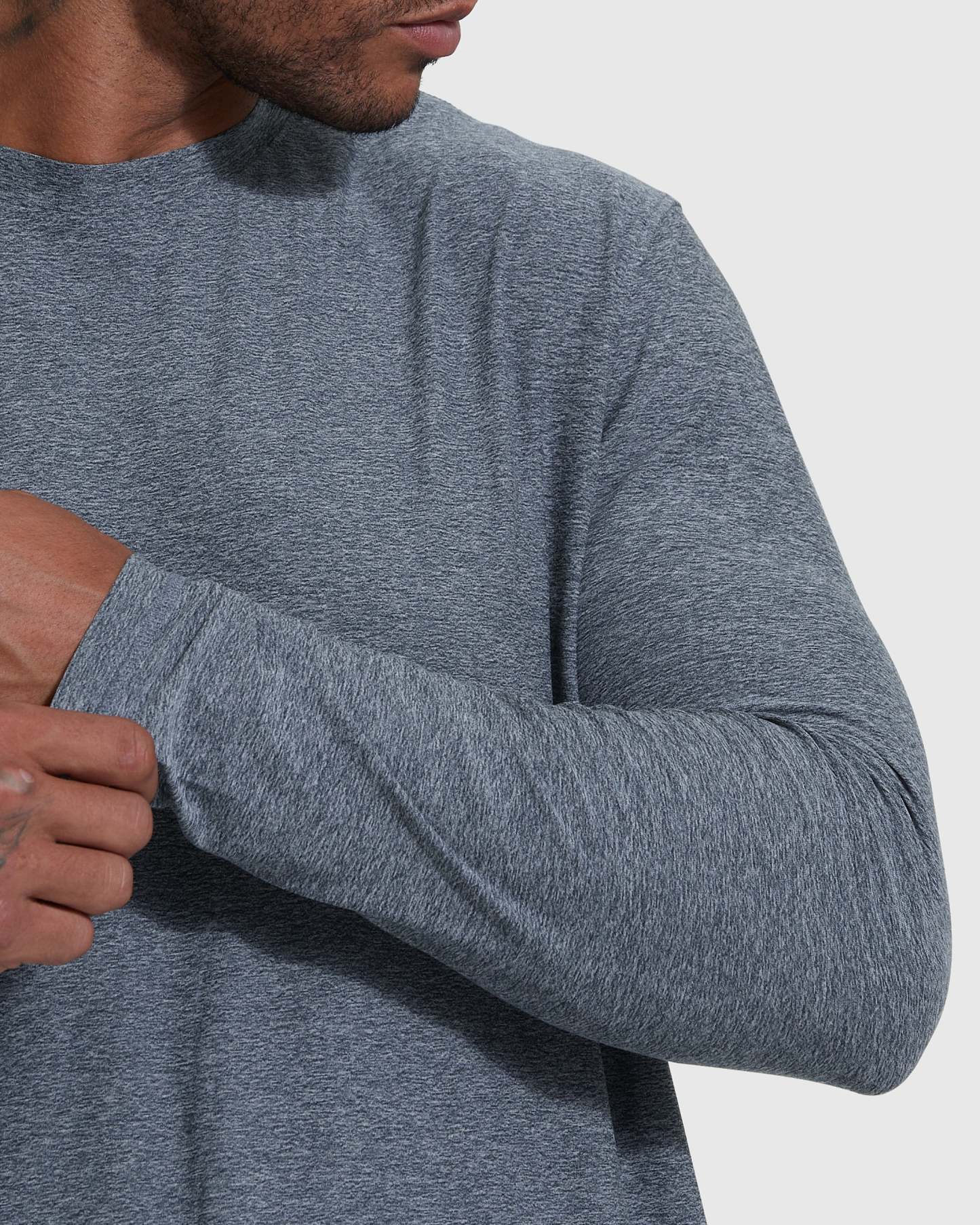 Heather Navy Active Long Sleeve Crew T-Shirt-VibeCloset