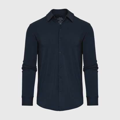 Navy Long Sleeve Knit Shirt-VibeCloset