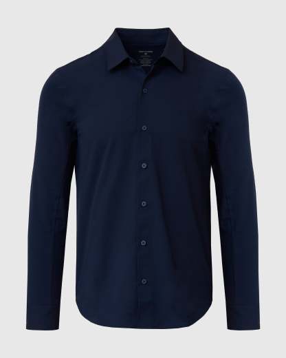 Navy Commuter Long Sleeve Shirt-VibeCloset