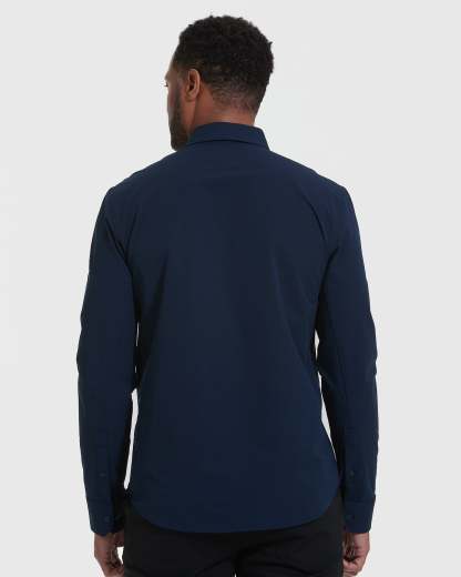 Navy Commuter Long Sleeve Shirt-VibeCloset