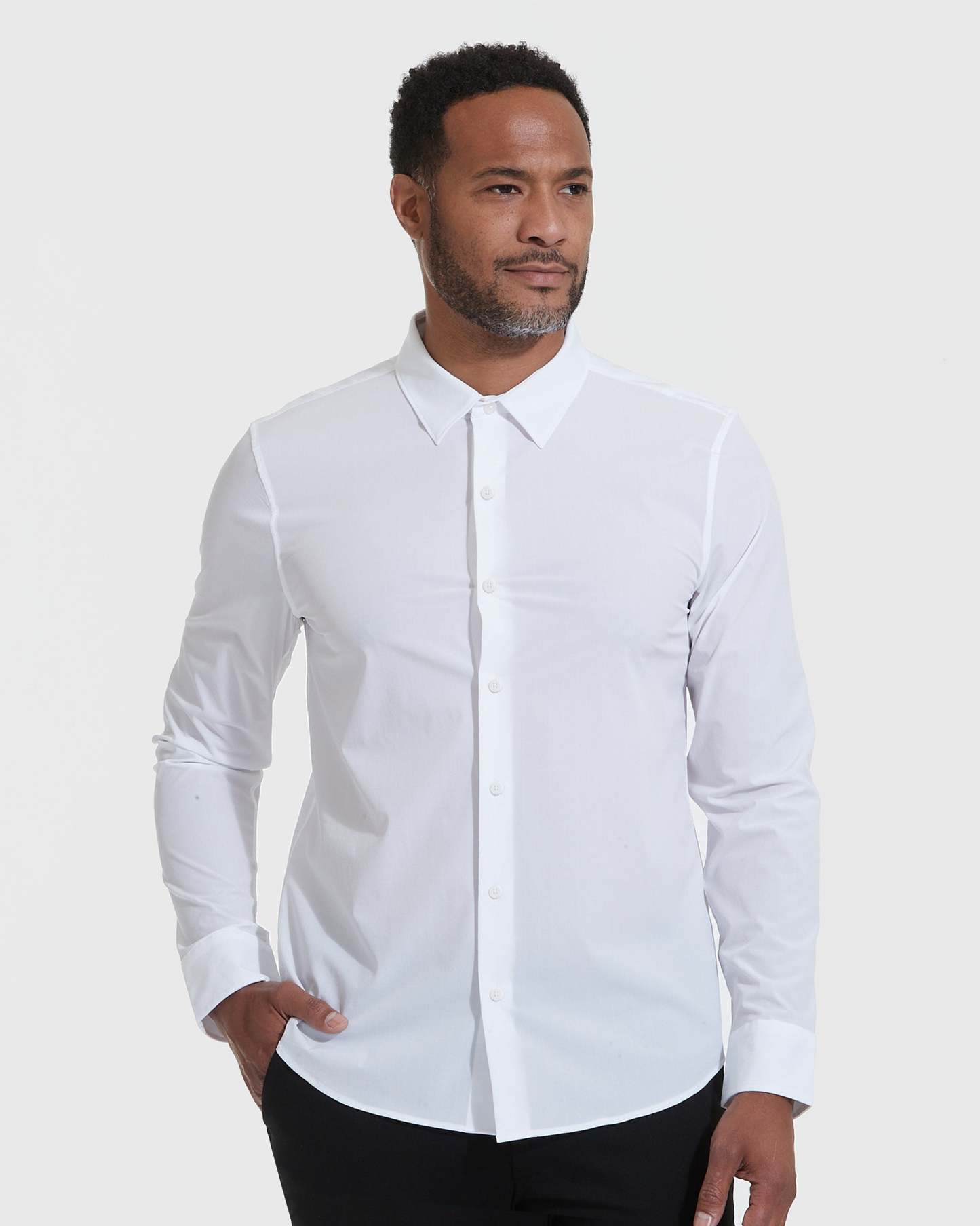 White Commuter Long Sleeve Shirt-VibeCloset