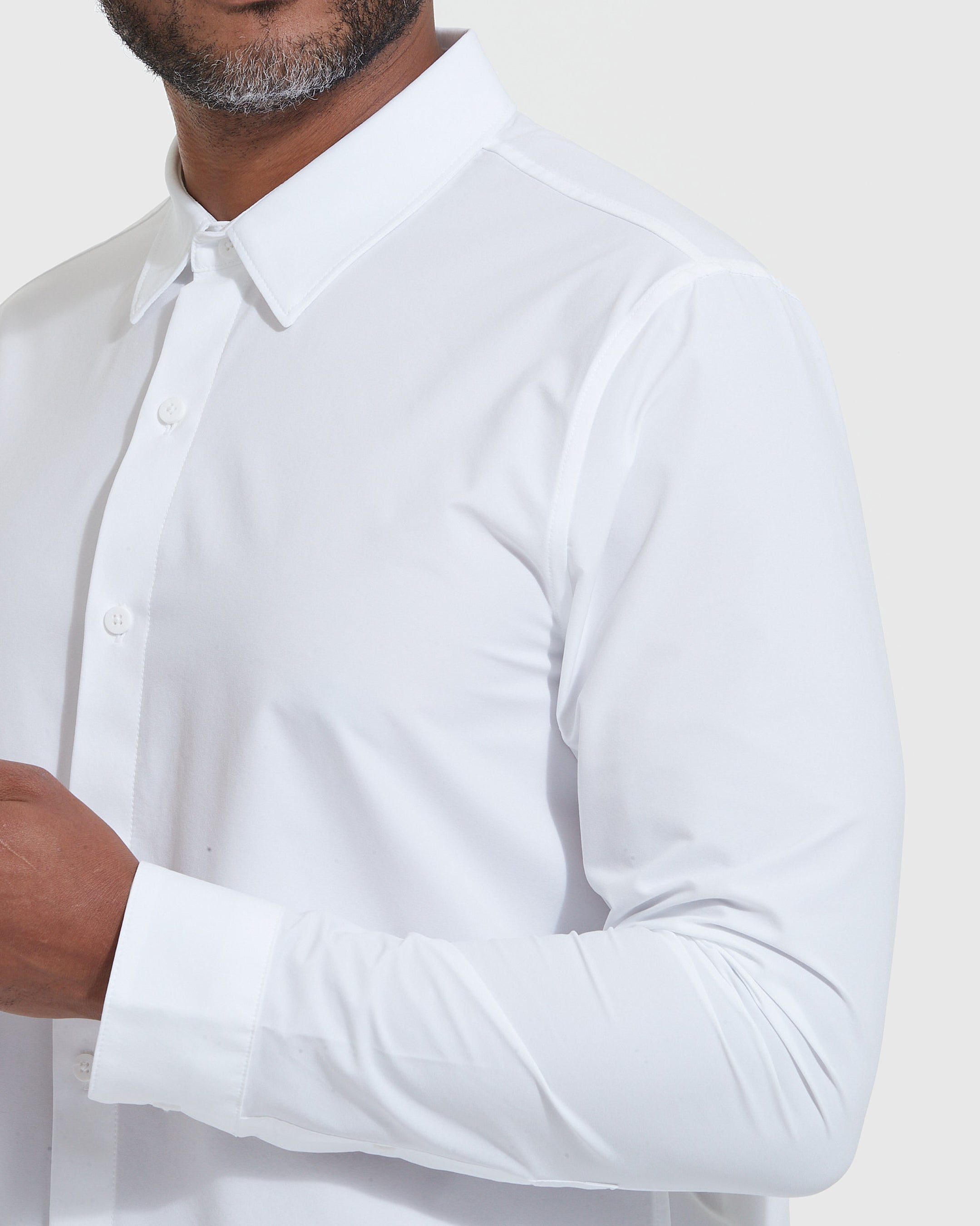 White Commuter Long Sleeve Shirt-VibeCloset