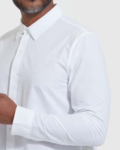 White Commuter Long Sleeve Shirt-VibeCloset