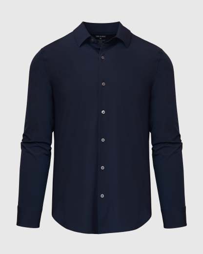 Navy Performance Lightweight Dress Shirt-VibeCloset