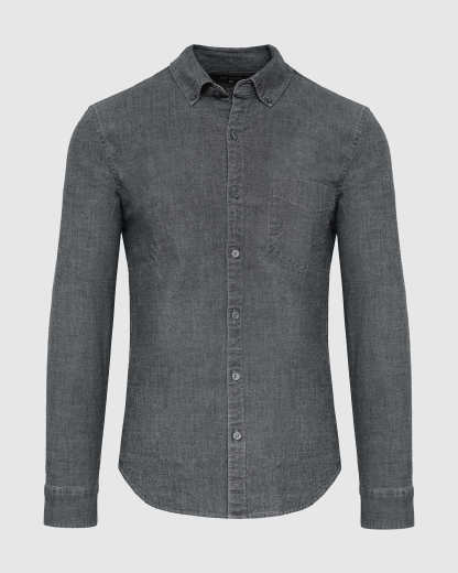 Black Wash Long Sleeve Chambray Shirt-VibeCloset