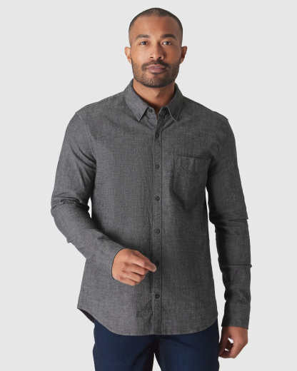 Black Wash Long Sleeve Chambray Shirt-VibeCloset