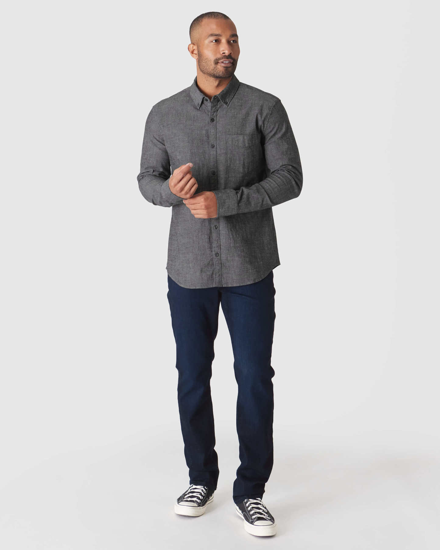 Black Wash Long Sleeve Chambray Shirt-VibeCloset