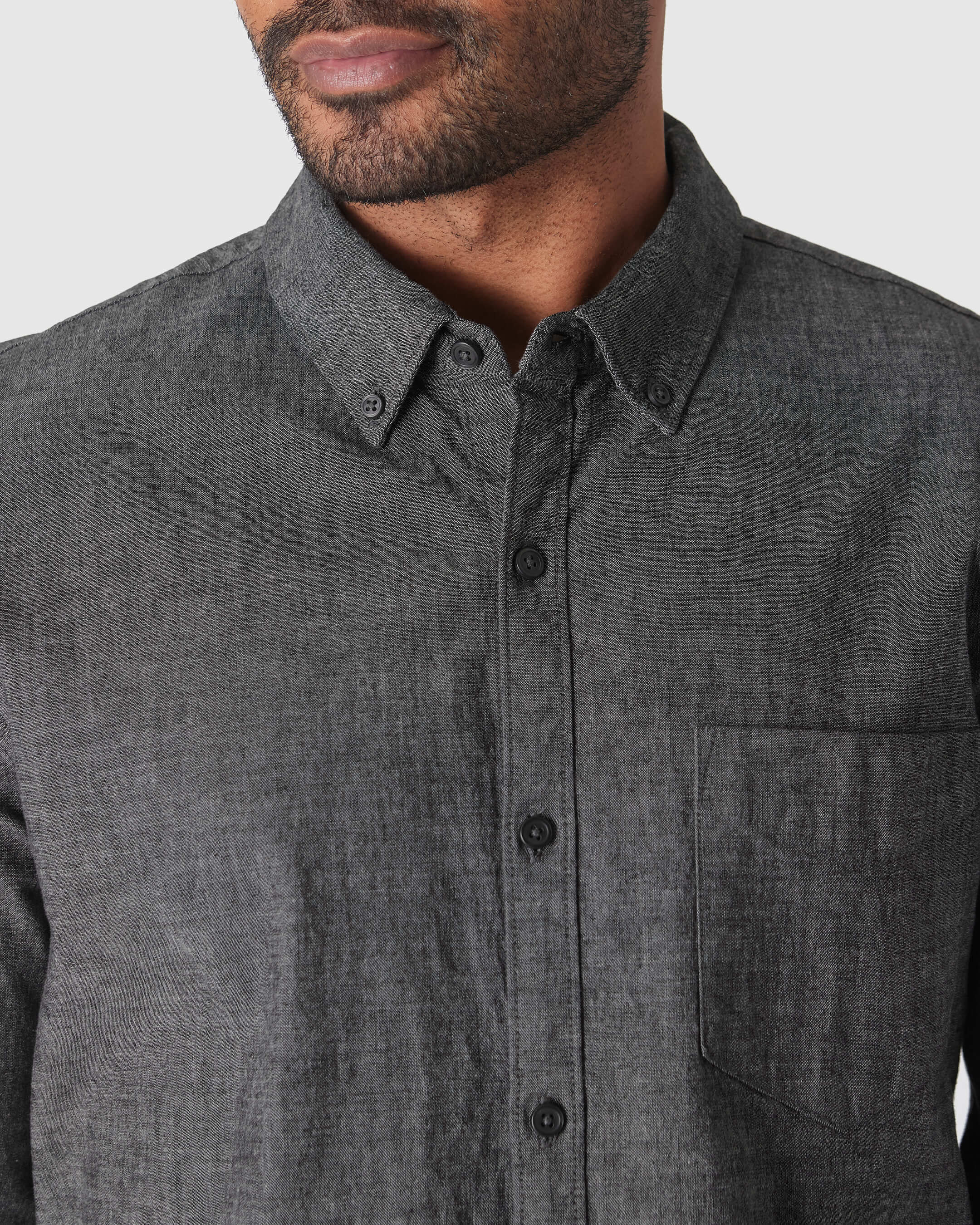 Black Wash Long Sleeve Chambray Shirt-VibeCloset