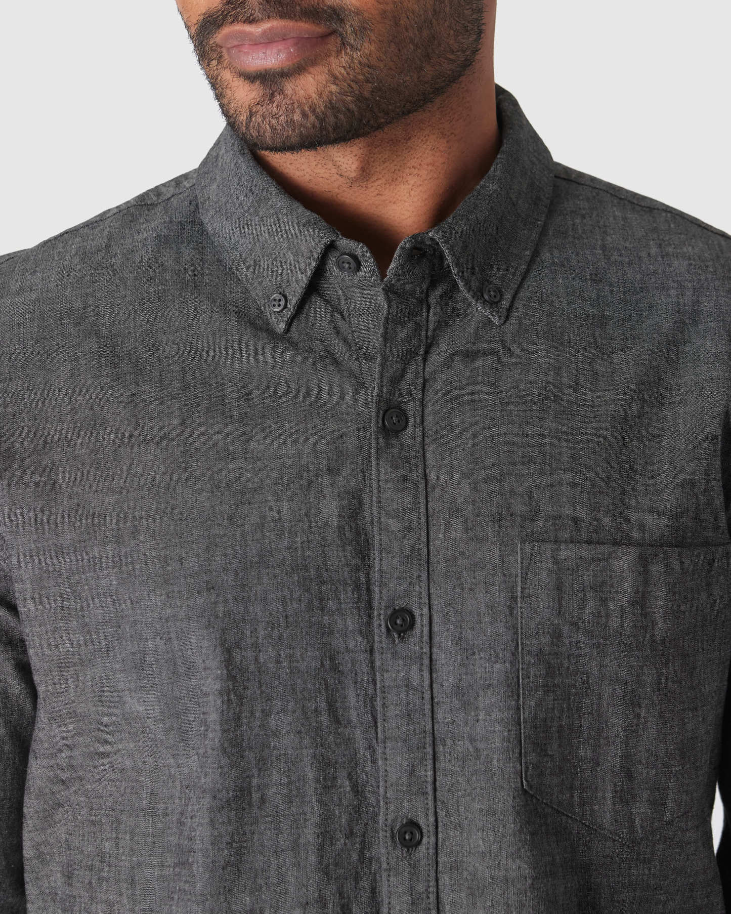 Black Wash Long Sleeve Chambray Shirt-VibeCloset